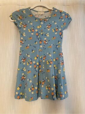 btween Girls' Short-Sleeve Blue Floral Button-Front Dress